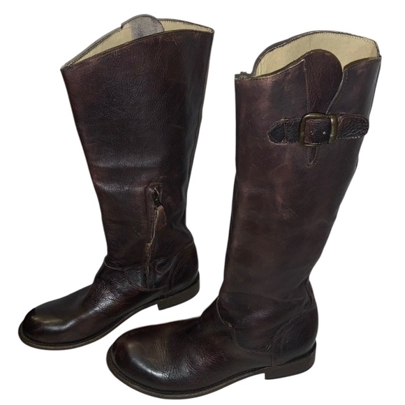 Gee'WaWa Anthropologie Distressed Brown Leather Tall Riding Boots Size 10 - Picture 1 of 7